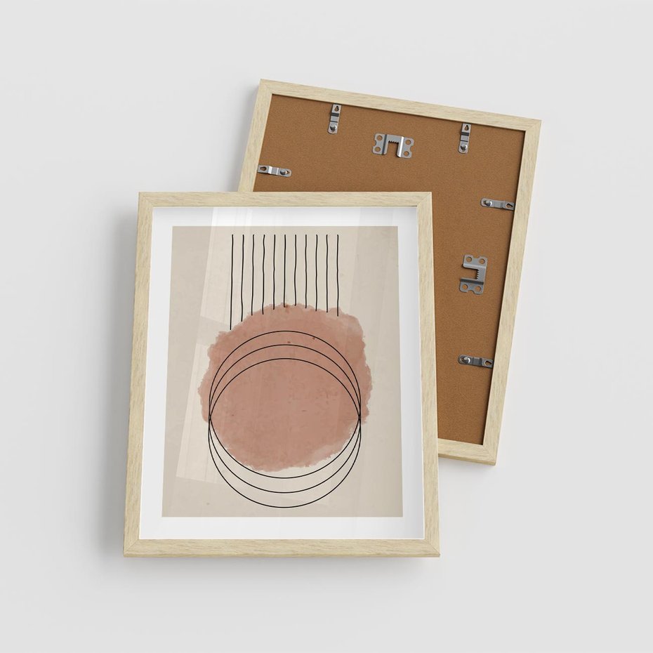 Plakat w ramie 40x50 - Migotliwe Kontury - akwarelowa plama, geometryczne szkicowane kształty - rama drewno