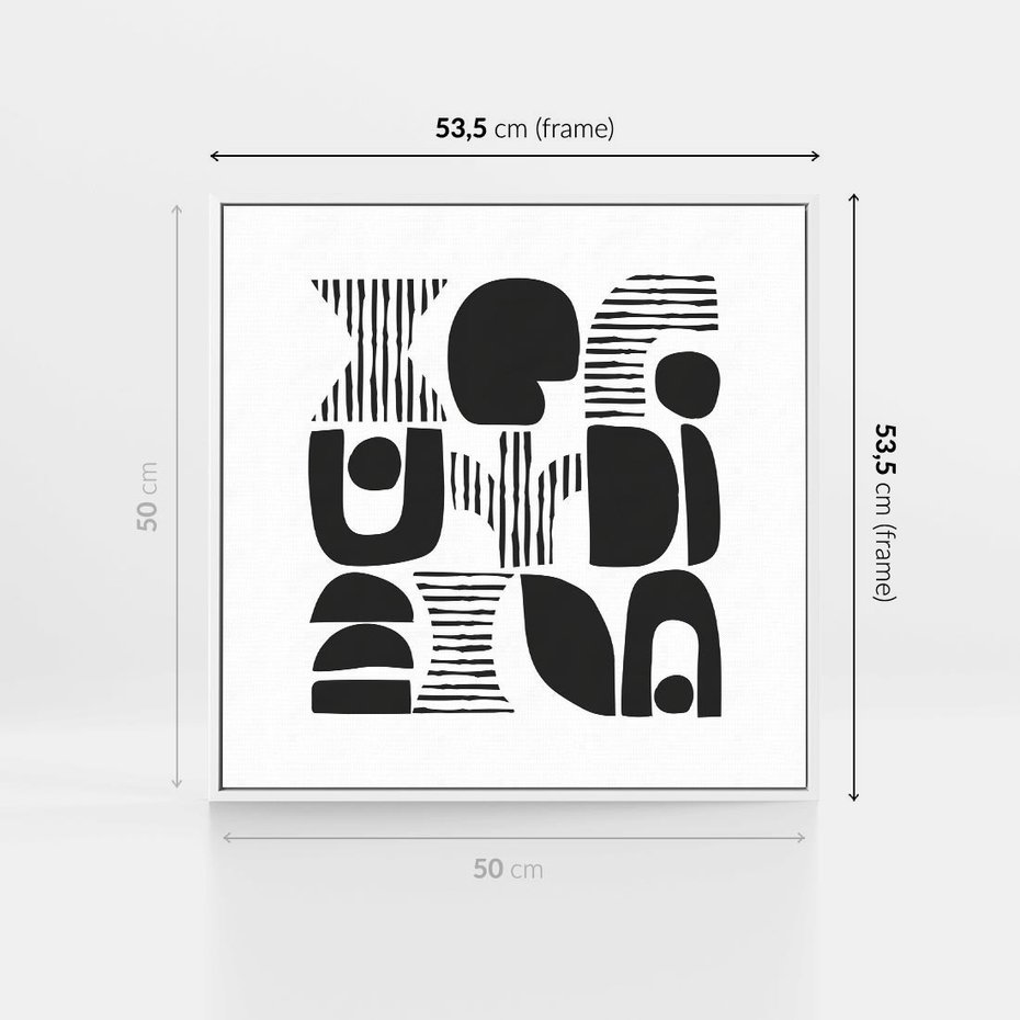 Obraz w ramie 50x50 - Taniec Dziwacznych Kresek - minimalistyczny plakat, czarno biały - rama biała