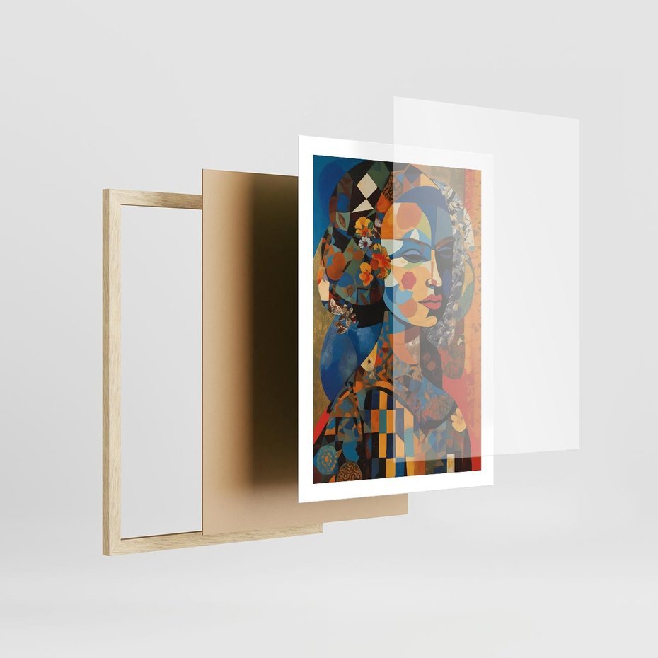 Plakat w ramie 50x70 - Impresje Cichego Szeptu - abstrakcyjny obraz, portret kobiety - rama drewno