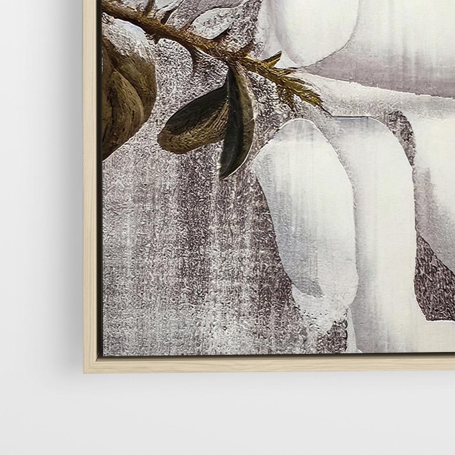 Obraz w ramie 50x50 - Tekstura Kwiatu - białe kwiaty, duży kwiat - rama drewno