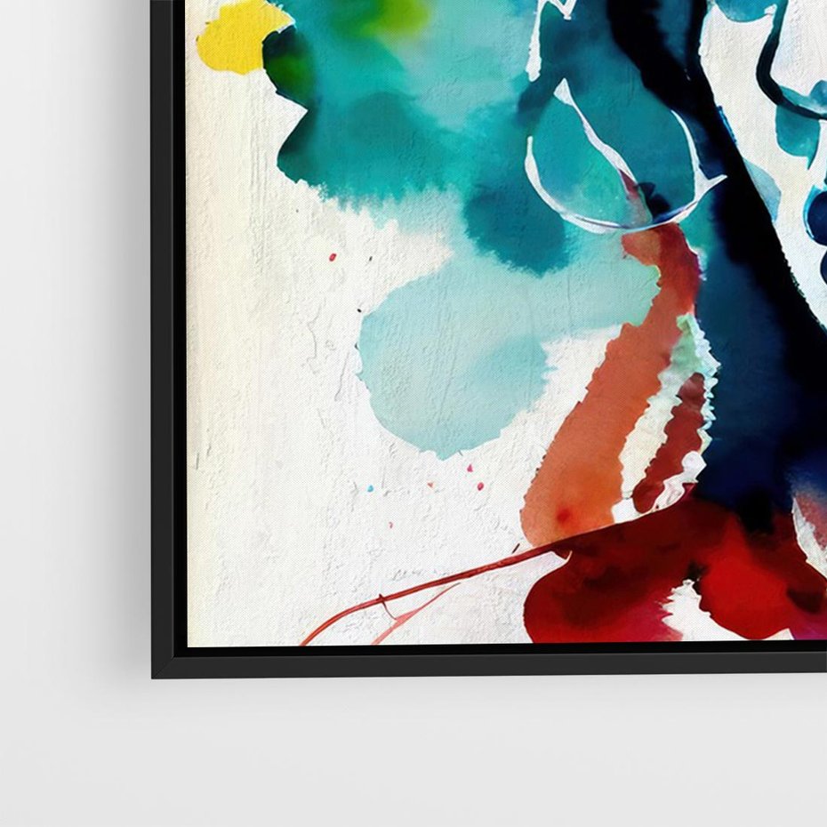Obraz w ramie 100x70 - Abstrakcyjna ekstaza barw - abstrakcyjny portret kobiety, szkic czarną kreską - rama czarna
