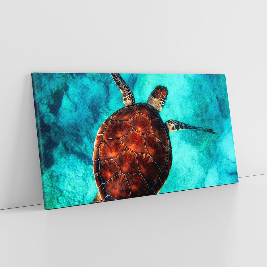 Obraz na płótnie 120x60 - Morze, fale i skały - żółw, morze