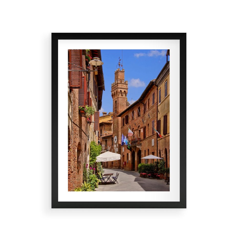 Plakat w ramie 30x40 - Urok włoskich uliczek - włoskie, uliczki - rama czarna