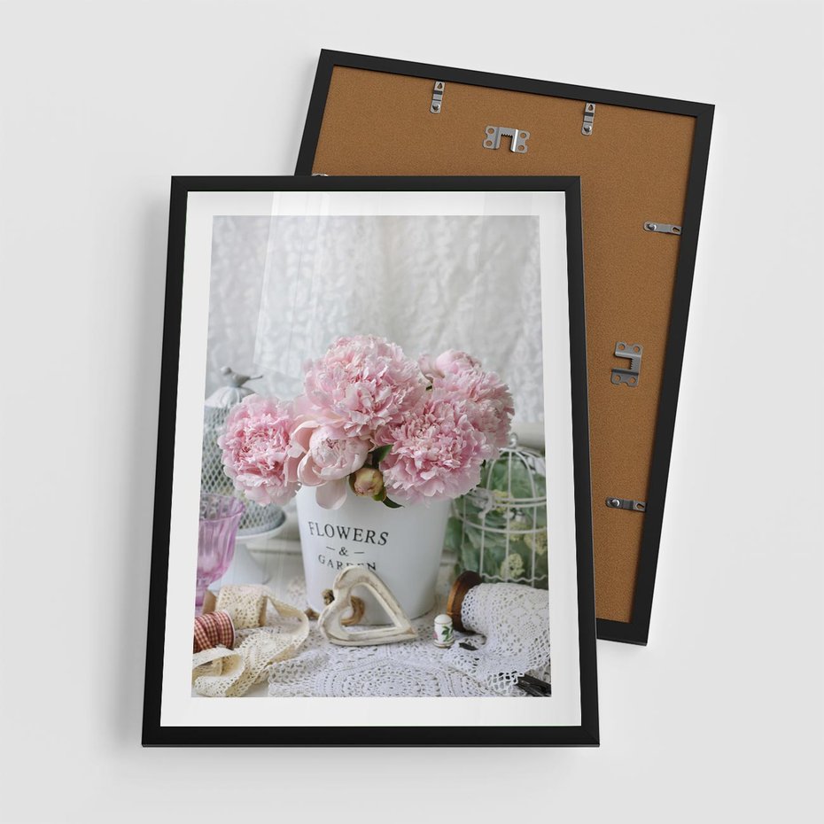 Plakat w ramie 50x70 - Miłość w powietrzu - kwiaty, romantyczne - rama czarna