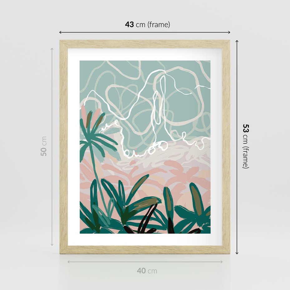 Plakat w ramie 40x50 - Rajski Stan - pastelowy krajobraz, nowoczesny plakat - rama drewno