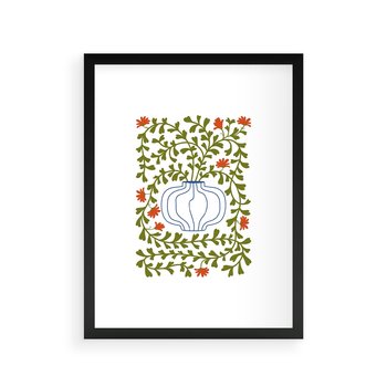 Plakat w ramie 30x40 - Wewnętrzne Fale - kwiaty w wazonie, minimalizm - rama czarna