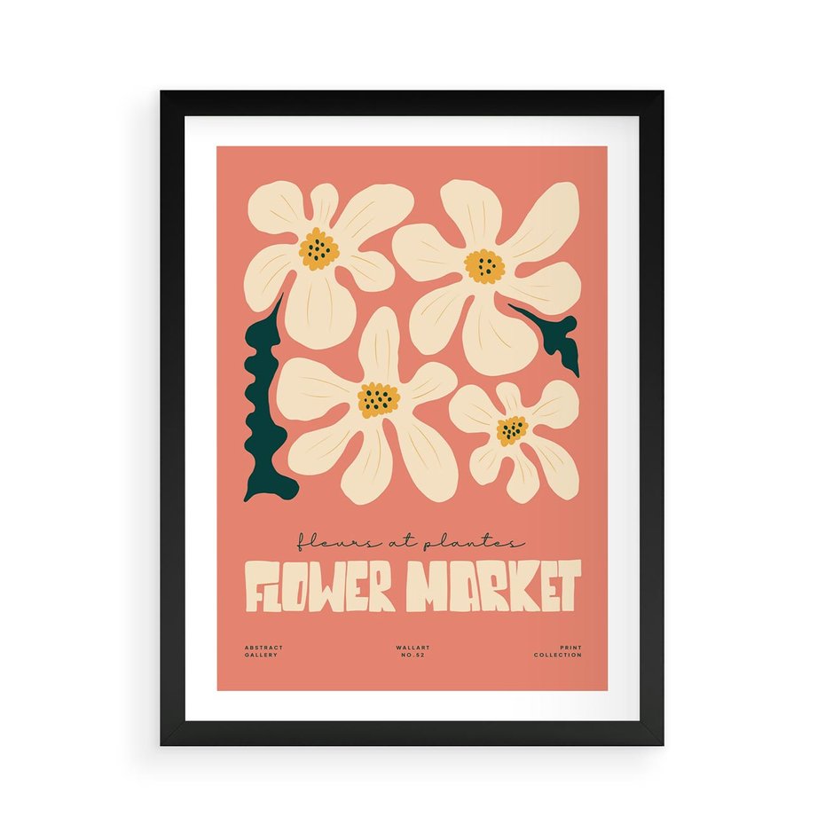 Plakat w ramie 50x70 - Szkicowane Kolorowe Uczucia - kwiatowa kompozycja, minimalizm - rama czarna