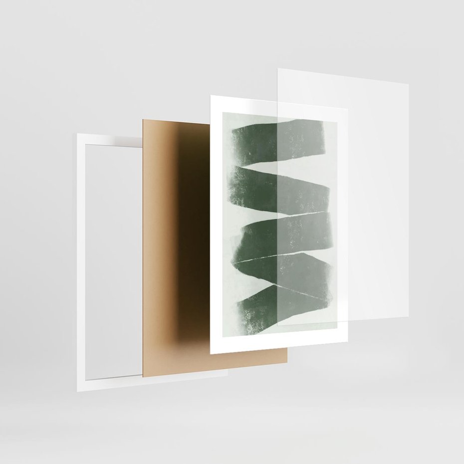 Plakat w ramie 30x40 - Zielone Refleksje - abstrakcja, zgaszony zielony kolor - rama biała