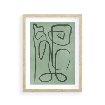 Plakat w ramie 40x50 - Zielone Wariacje w Liniach - abstrakcyjne zielone linie, skandynawski design - rama drewno