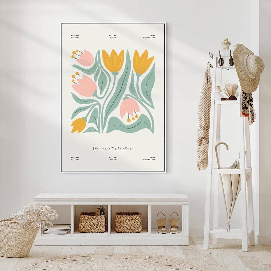 Obraz w ramie 70x100 - Tajemnicza Aura - kwiaty, nowoczesna abstrakcja - rama biała