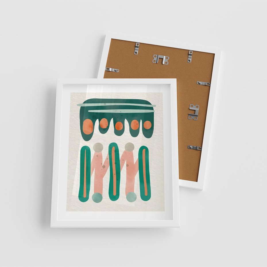 Plakat w ramie 40x50 - Zaklęte Wzory Natury - przypadkowe abstrakcyjne wzory, pomarańczowy i zielony - rama biała