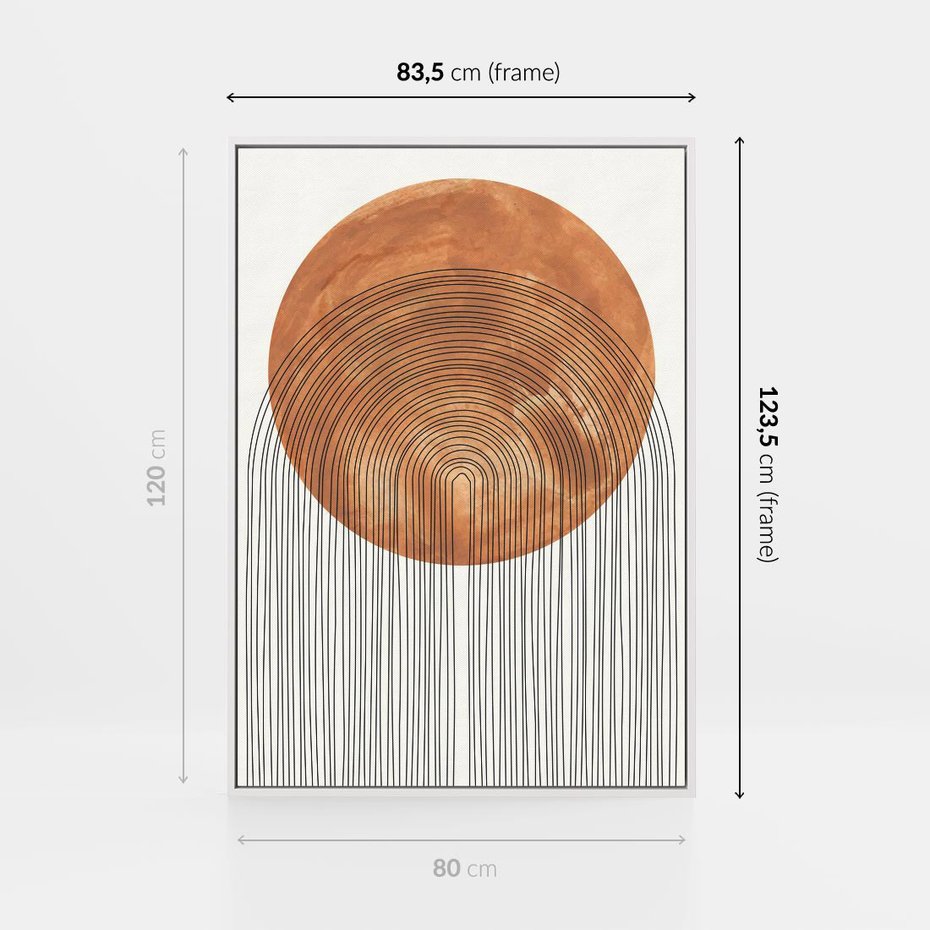 Obraz w ramie 80x120 - Konturem Kształtowane - koło, boho styl - rama biała