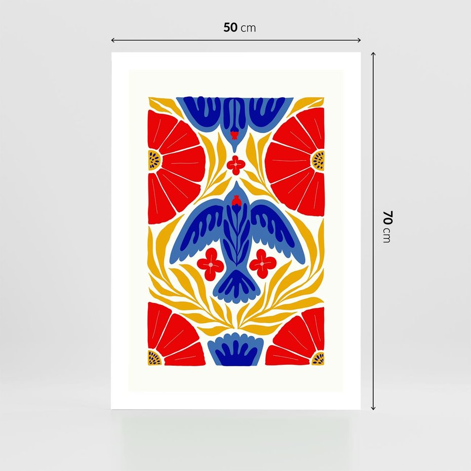 Plakat bez ramy 50x70 - Eklektyczny Majestat - wyrazista grafika, mocne kolory czerwień niebieski żółty