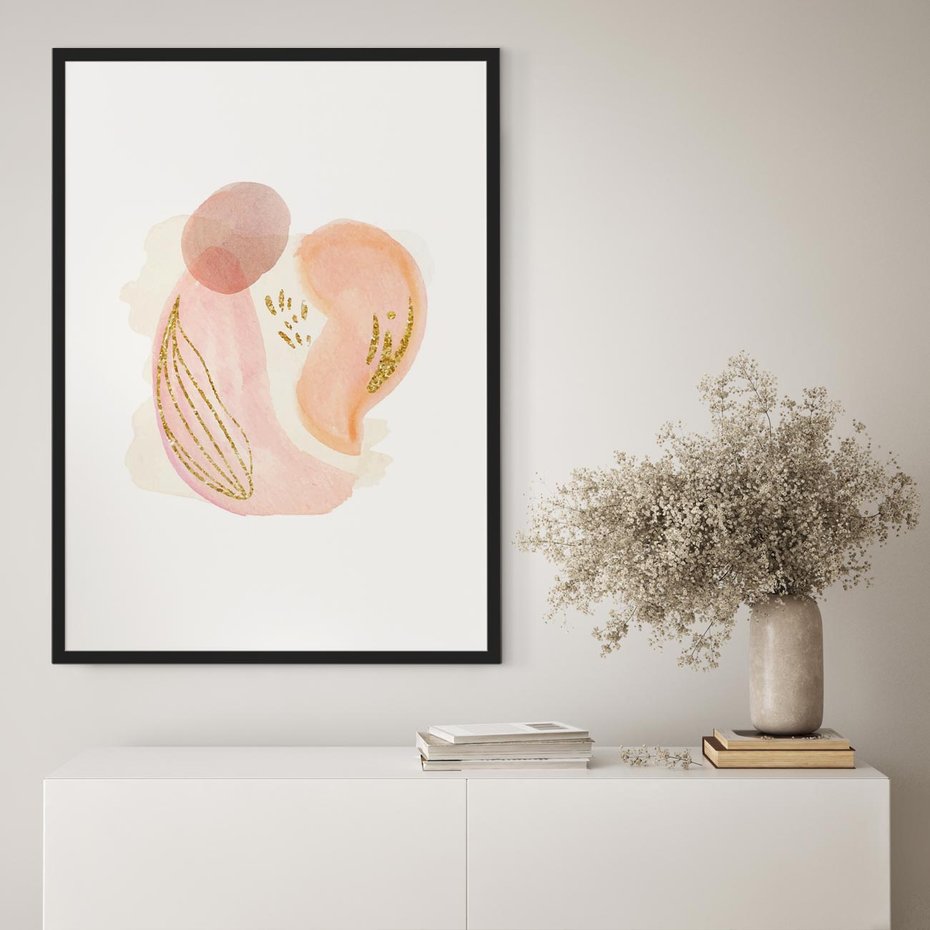 Plakat bez ramy 40x50 - Impresje Przenikających Form - abstrakcyjne akwarelowe plamy, minimalizm