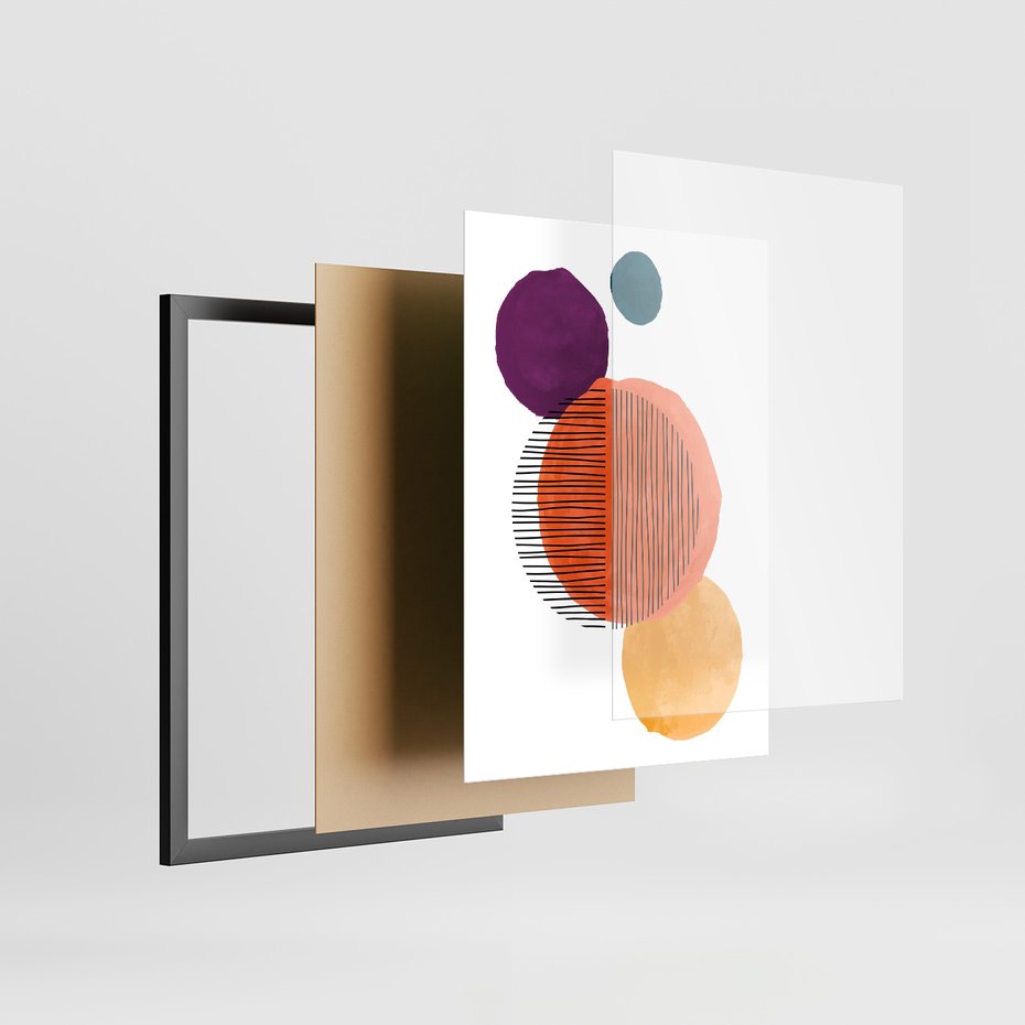 Zestaw obrazy w ramie 40x50 galeria - Geometryczne, koła, akwarela - rama czarna