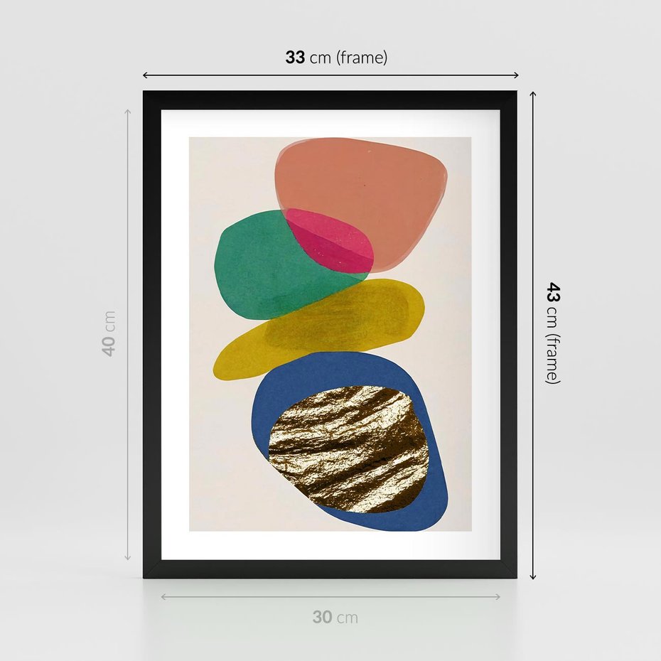 Plakat w ramie 30x40 - Kolorowe Przenikanie Kształtów - abstrakcyjne formy, obraz olejny - rama czarna