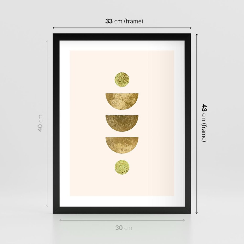 Plakat w ramie 30x40 - Harmonijne Odbicia - geometryczne złote kształty, tekstura - rama czarna