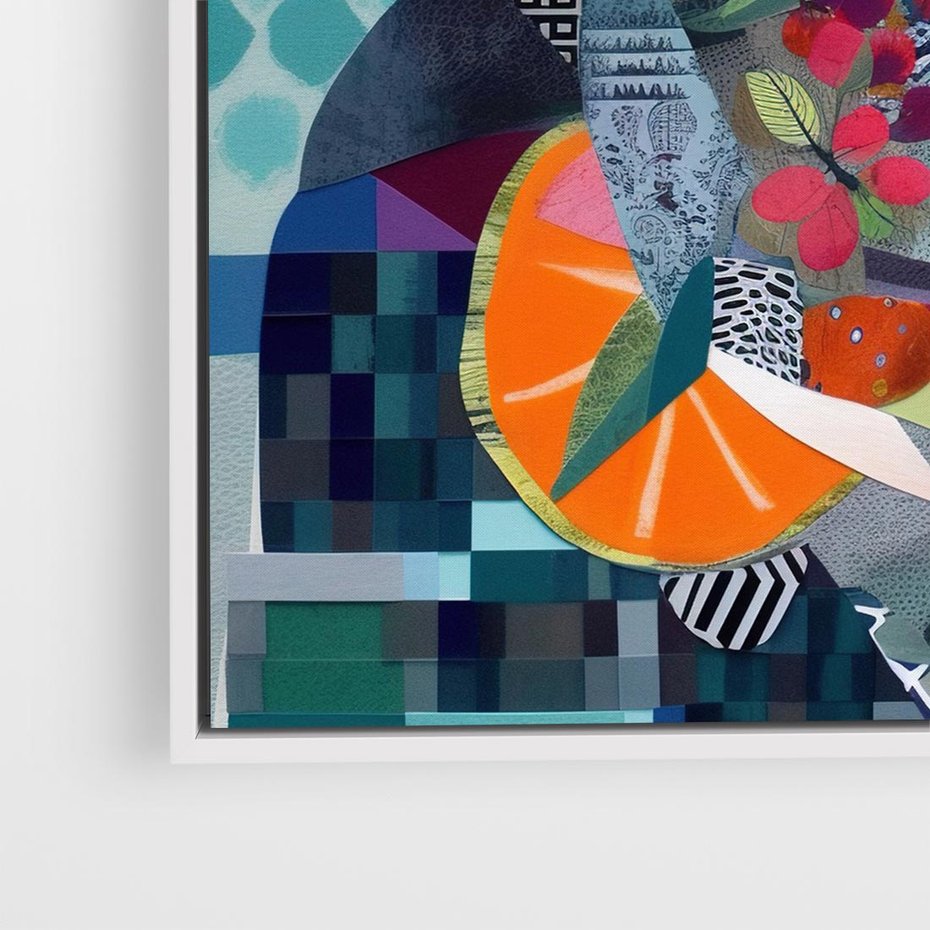 Obraz w ramie 80x80 - Migocące Widoki Harmonii - abstrakcyjny obraz, jak picasso - rama biała