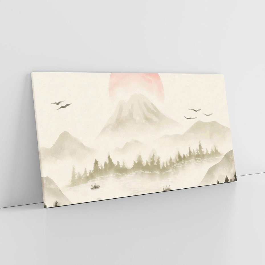 Obraz na płótnie 120x60 - Przyroda Japonii - japońska akwarela, góry