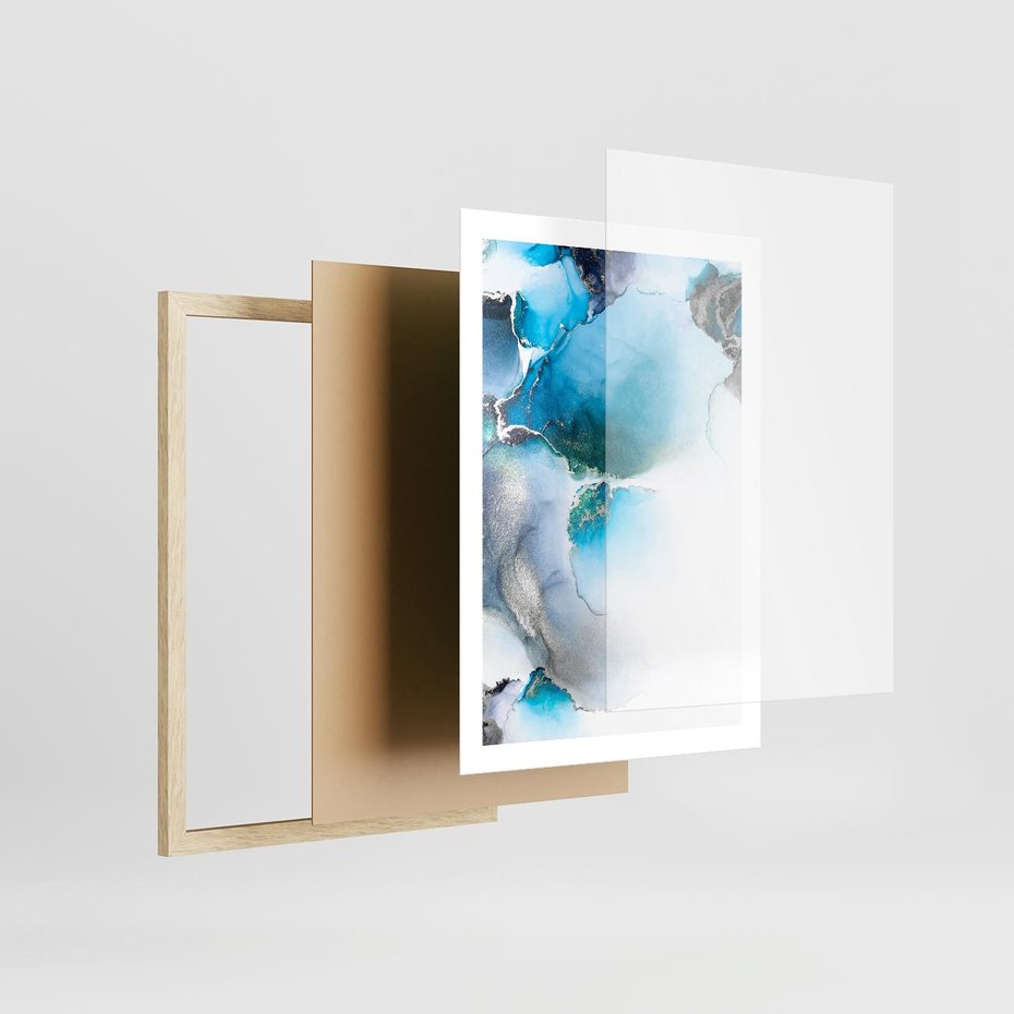 Plakat w ramie 50x70 - Marmur złotą akwarelą - marmur, akwarela - rama drewno