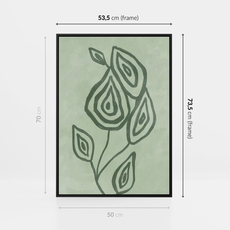 Obraz w ramie 50x70 - Szmaragdowy Oddech - abstrakcyjne delikatne zielone linie, podobne do gałęzi kwiatów - rama czarna