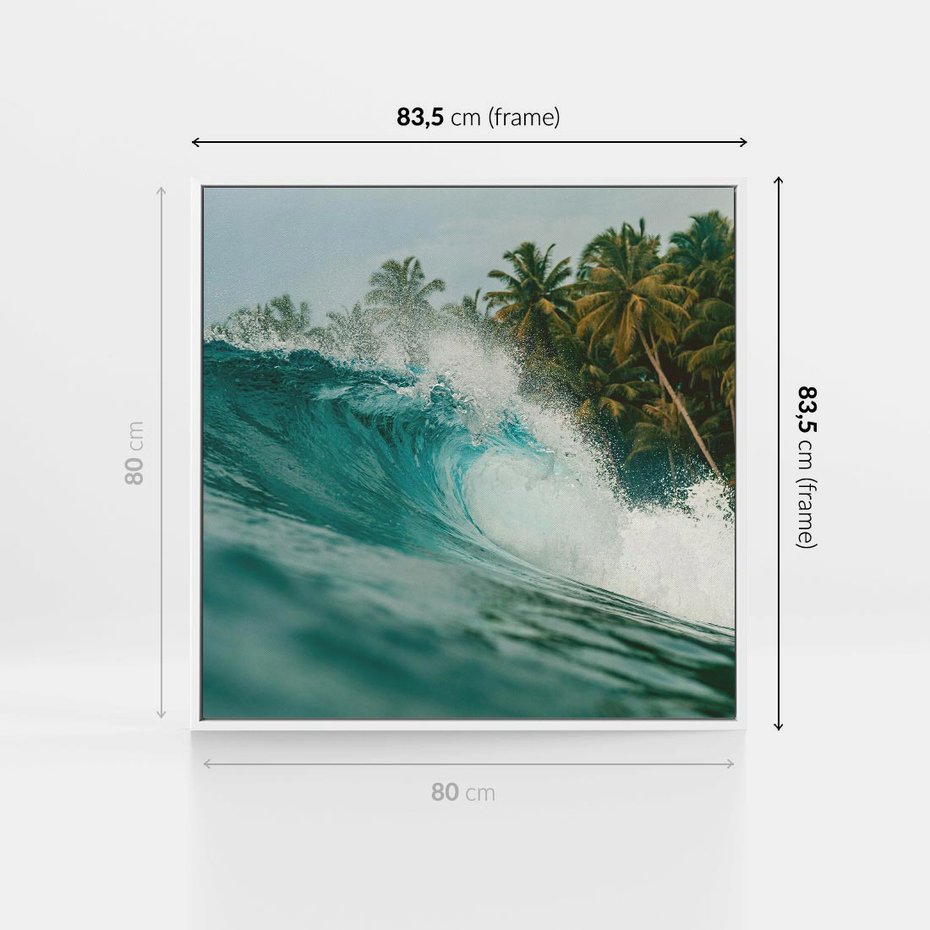 Obraz w ramie 80x80 - Rajskie Wybrzeże - fotografia, duża fala - rama biała