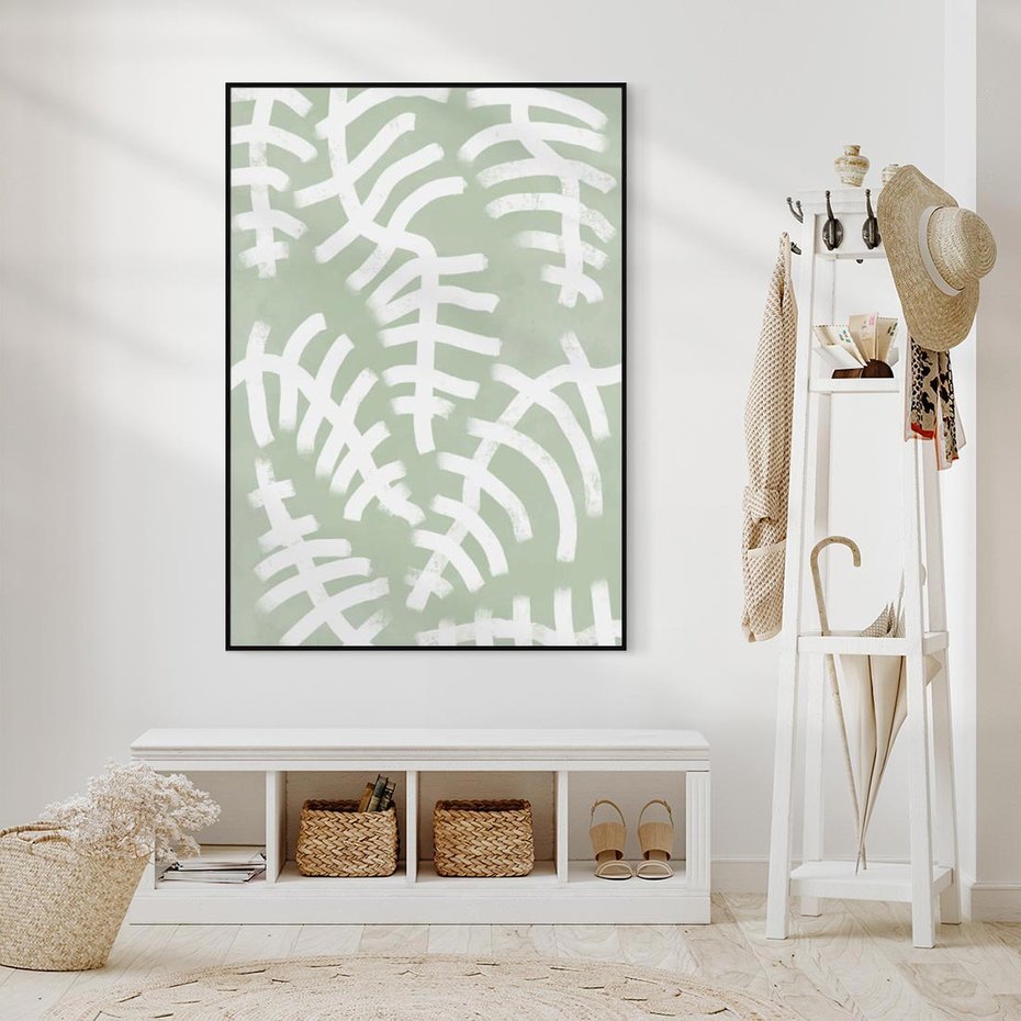 Obraz w ramie 70x100 - Oaza Zieleni - zielona abstrakcja, zgaszona zieleń - rama czarna