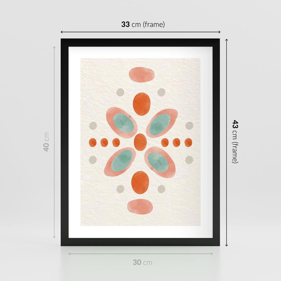 Plakat w ramie 30x40 - Symfonia Natury - abstrakcyjne plamy w odcieniach pomarańczowym, kropki plamki - rama czarna
