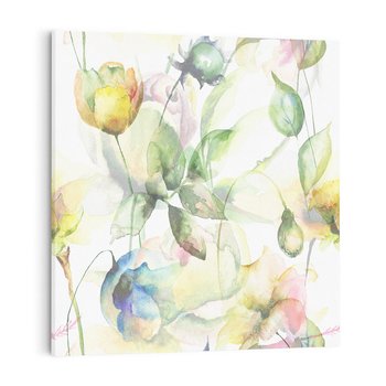 Obraz na płótnie 50x50 - Delikatne Kolory - akwarelowe, kwiaty