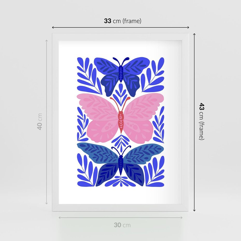 Plakat w ramie 30x40 - Delikatna Symfonia Natury - motyle, rośliny - rama biała
