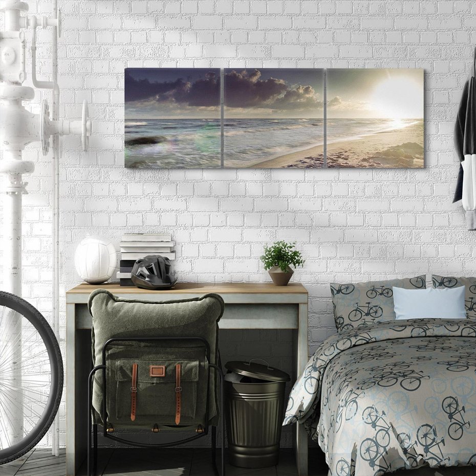 Obraz na płótnie 150x50 - Plaża Morza i Zachód Słońca - plaża, morze