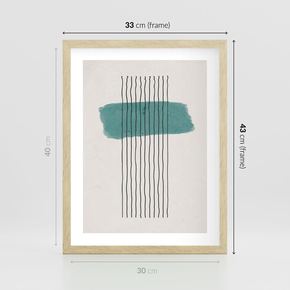Plakat w ramie 30x40 - Bezczasowe Wspomnienia - abstrakcyjna akwarelowa plama, nieregularne kreski - rama drewno
