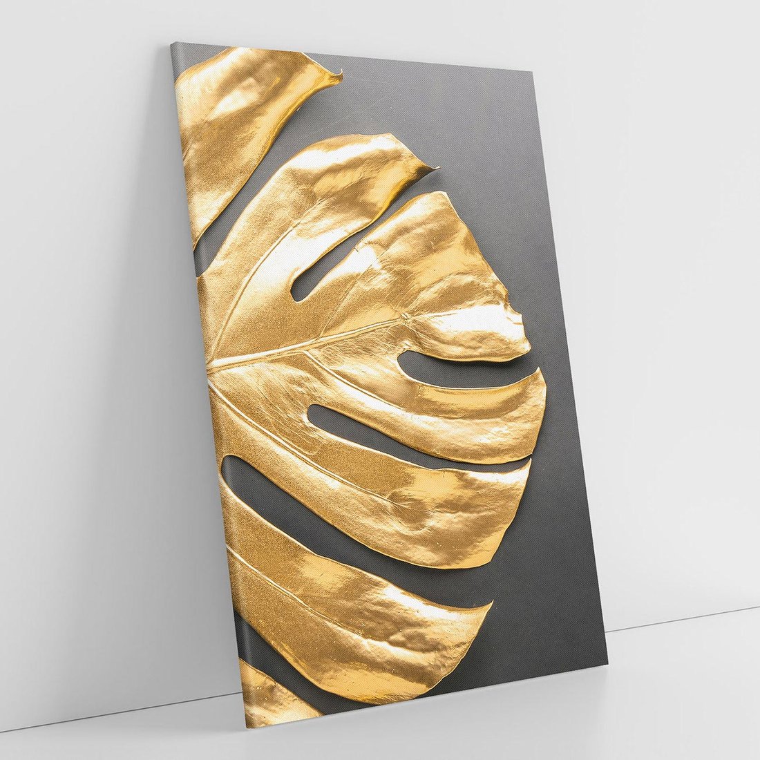 Obraz na płótnie 80x120 - Złoty Liść Monstera - złoty, liść