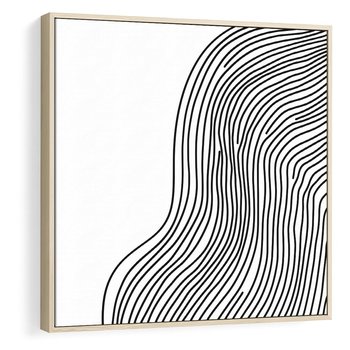Obraz w ramie 50x50 - Refrakcje Przestrzeni - mnimalistyczna forma, czarne linie - rama drewno