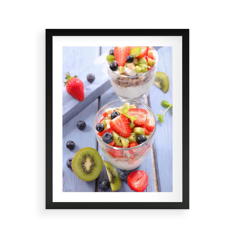 Plakat w ramie 40x50 - Świeżość i Zdrowie - sałatka, owoce - rama czarna