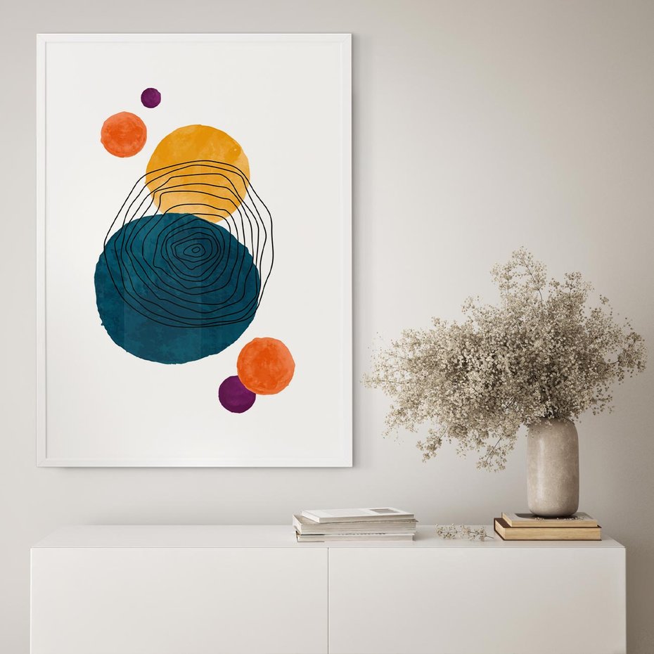 Plakat bez ramy 21x30 - Kolorowe Plam z Czarnymi Liniami - kolorowe plamy, szkic