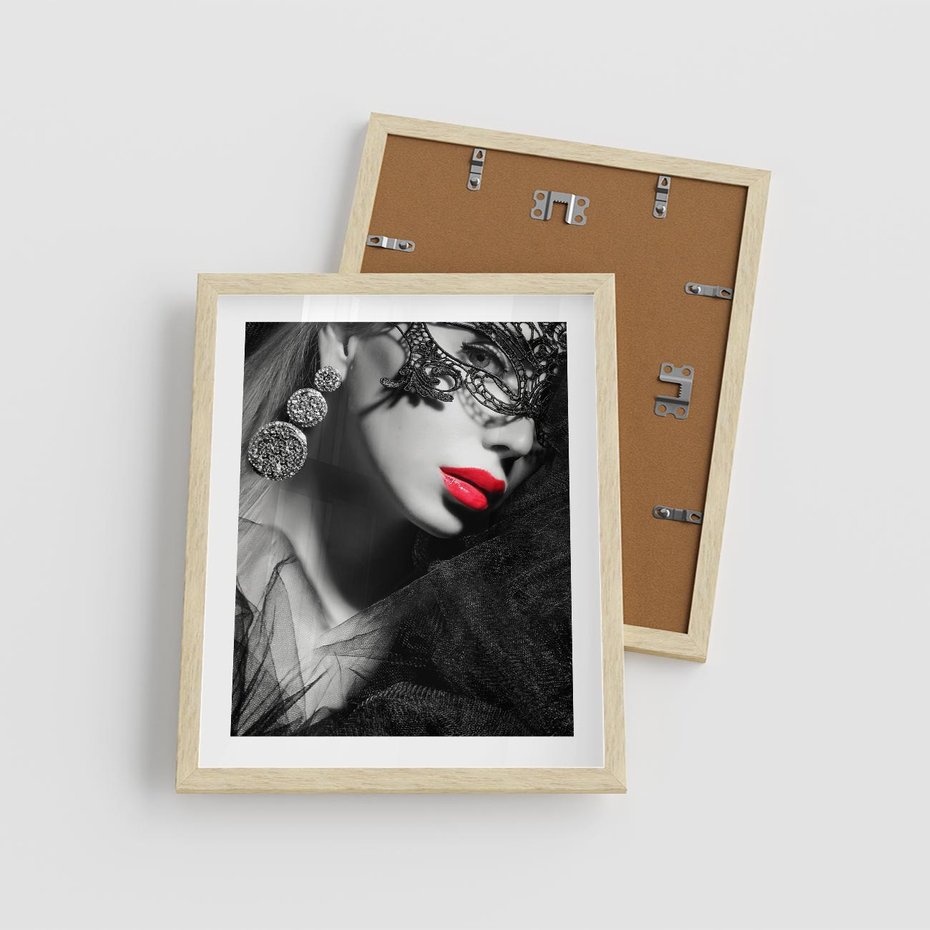 Plakat w ramie 40x50 - Zmysłowe usta damy - kobieta, usta - rama drewno