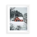 Plakat w ramie 40x50 - Domek w Górach Pokryty Śniegiem - domek w górach, śnieg - rama biała