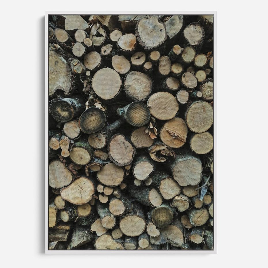 Obraz w ramie 80x120 - Bliskość Natury - drewno, las - rama biała