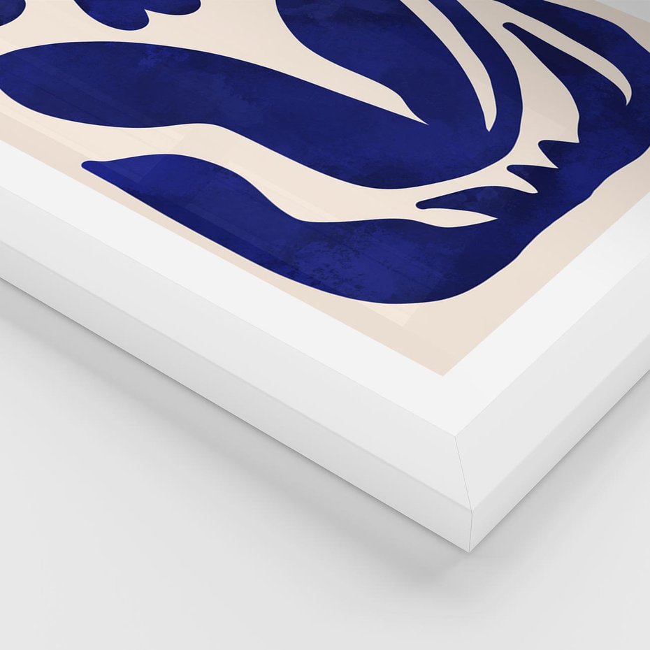 Plakat w ramie 30x40 - Bezgraniczne Echa Serca - abstrakcyjny obraz plakat, dziwne niebieskie kształty przypominają kwiat - rama biała