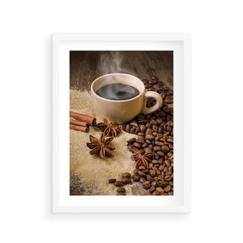 Plakat w ramie 50x70 - Kawowa filiżanka pełna aromatu - kawa, filiżanka - rama biała