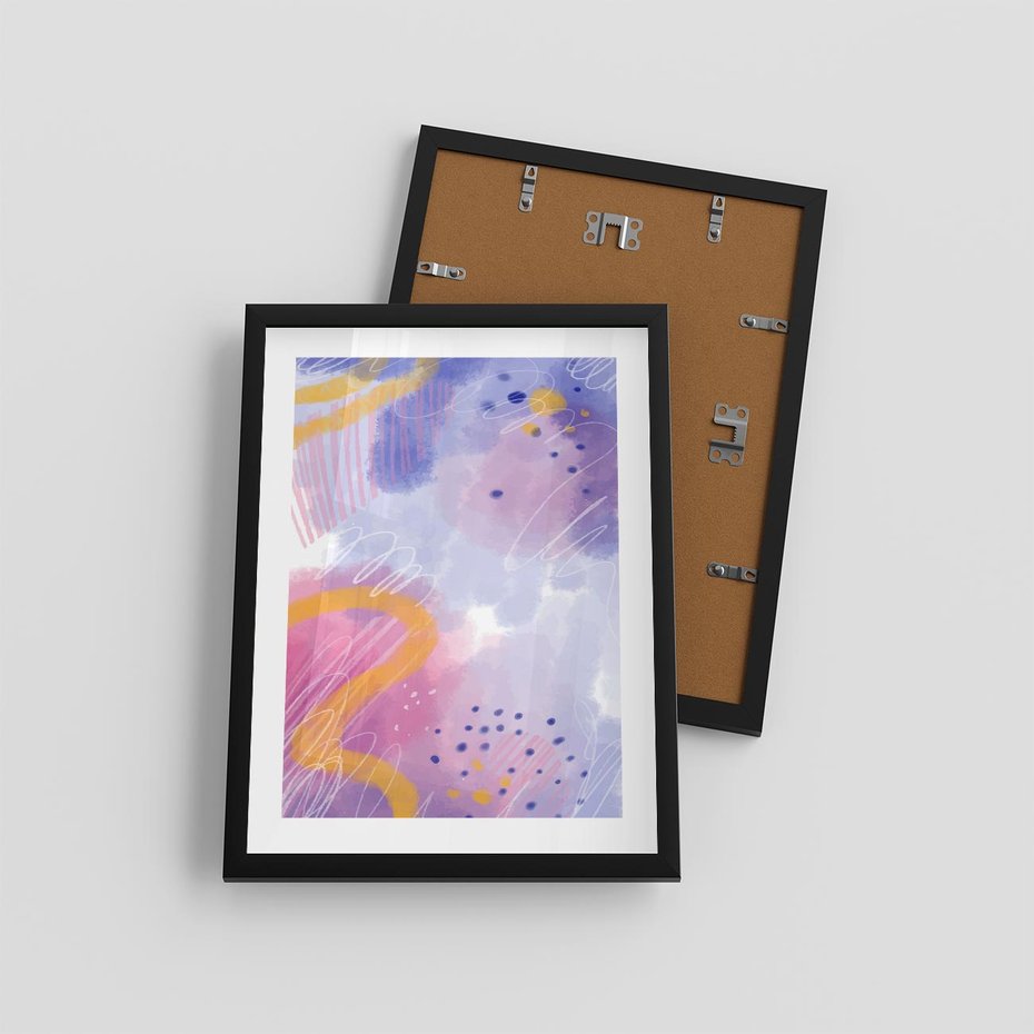 Plakat w ramie 30x40 - Migotliwe Wnętrza Kształtów - abstrakcyjny plakat, pastelowe kolory - rama czarna