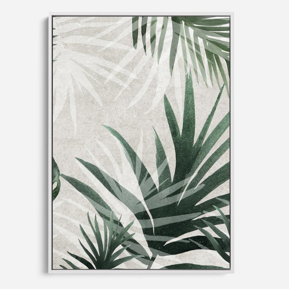 Obraz w ramie 70x100 - Tropikalne Akwarele - tropikalne liście, akwarela - rama biała