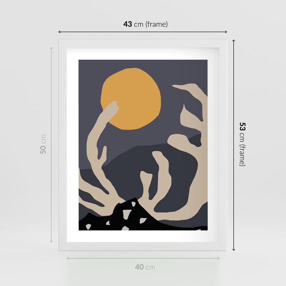 Plakat w ramie 40x50 - Tajemniczy Księżyc - nowoczesna sztuka, plakat - rama biała