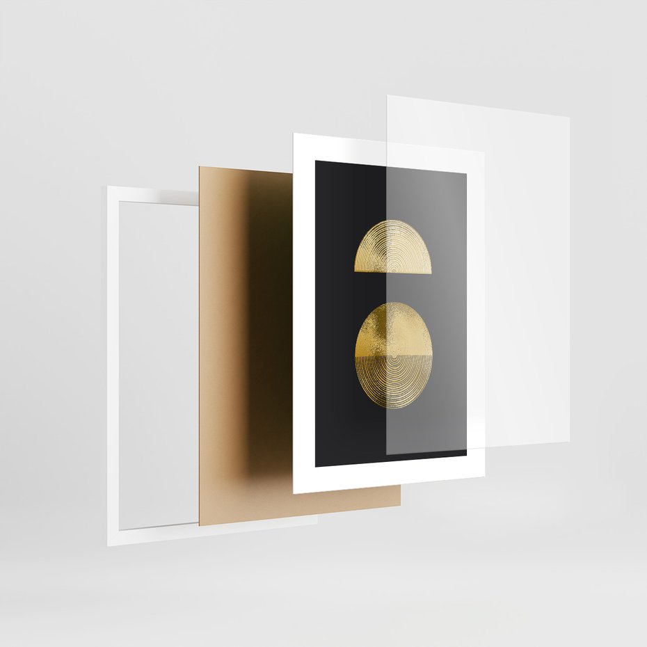 Zestaw obrazy w ramie 50x70 galeria - Złoto, minimalizm, geometryczne - rama biała