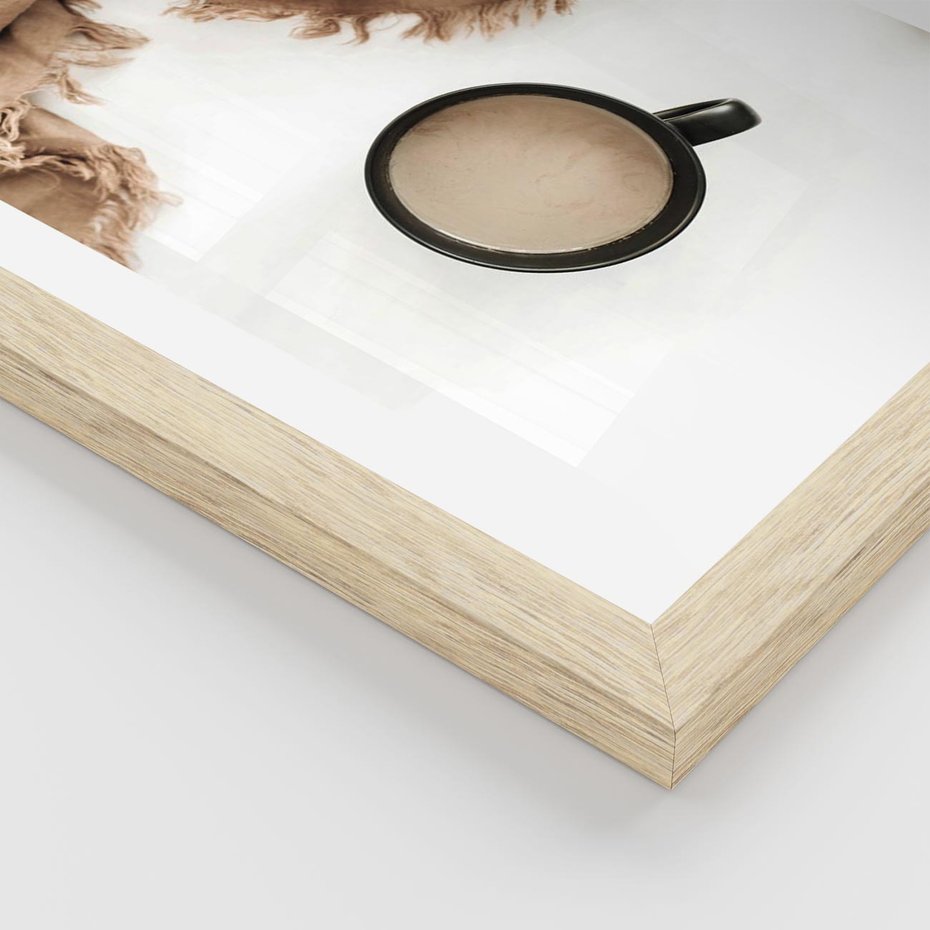 Plakat w ramie 50x70 - Kompozycja z Brązowym Kocem i Czarną Kawą - kompozycja, brązowy koc - rama drewno