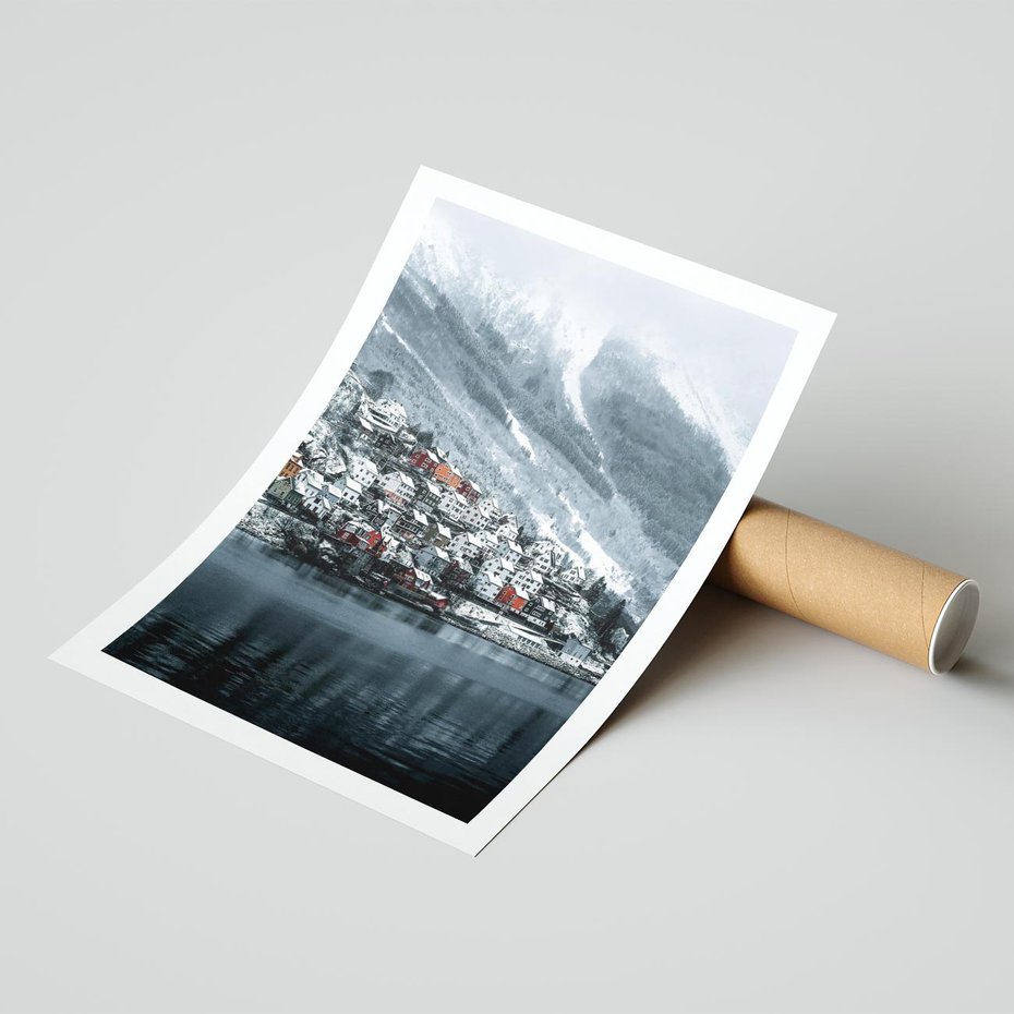 Plakat bez ramy 21x30 - Skandynawia na Wzgórzach - domki na wzgórzu, skandynawia