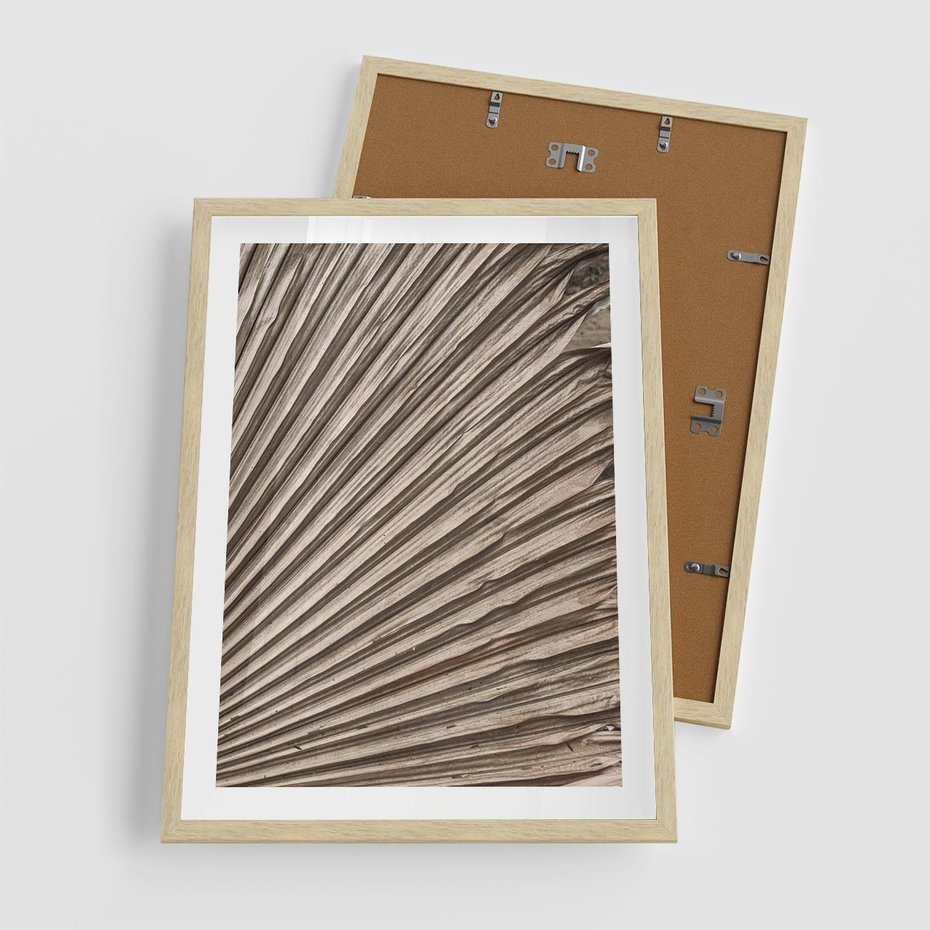 Plakat w ramie 50x70 - Liść Palmy w Wyjątkowej Kompozycji - suchy liść palmy, boho styl - rama drewno