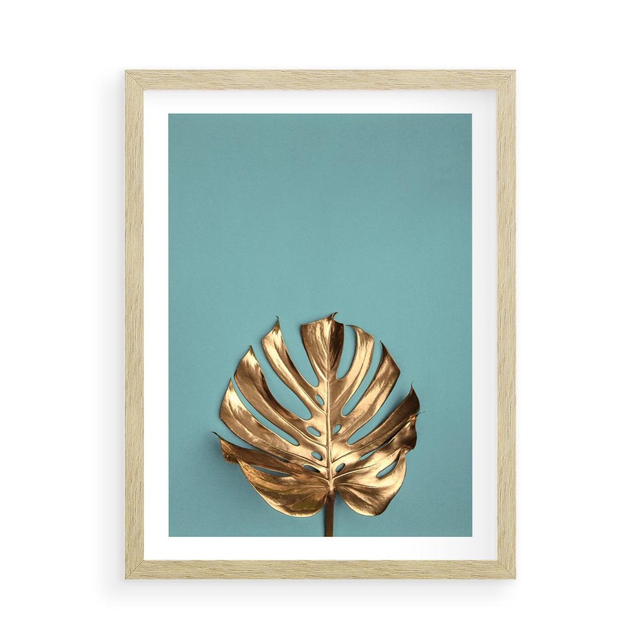 Plakat w ramie 50x70 - Piękno Natury - złote, liście - rama drewno