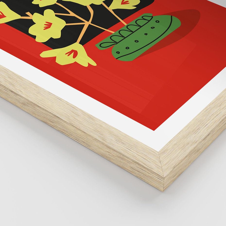 Plakat w ramie 30x40 - Abstrakcyjne Przenikanie - abstrakcyjne kwiaty, czerwone tło - rama drewno